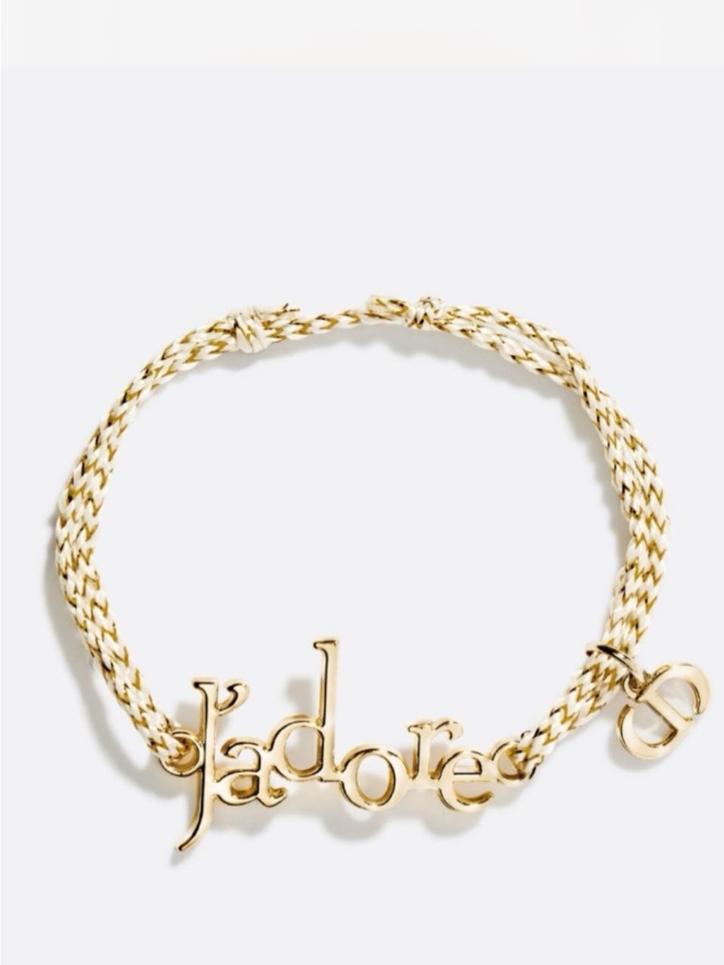 RareDior Delicate Gold Tone Jadore Script Stunning Bracelet With Woven Cord